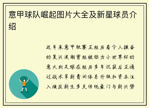 意甲球队崛起图片大全及新星球员介绍