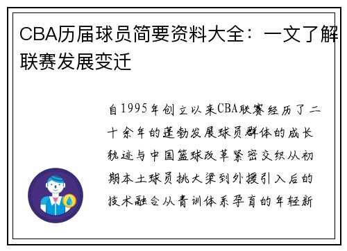 CBA历届球员简要资料大全：一文了解联赛发展变迁